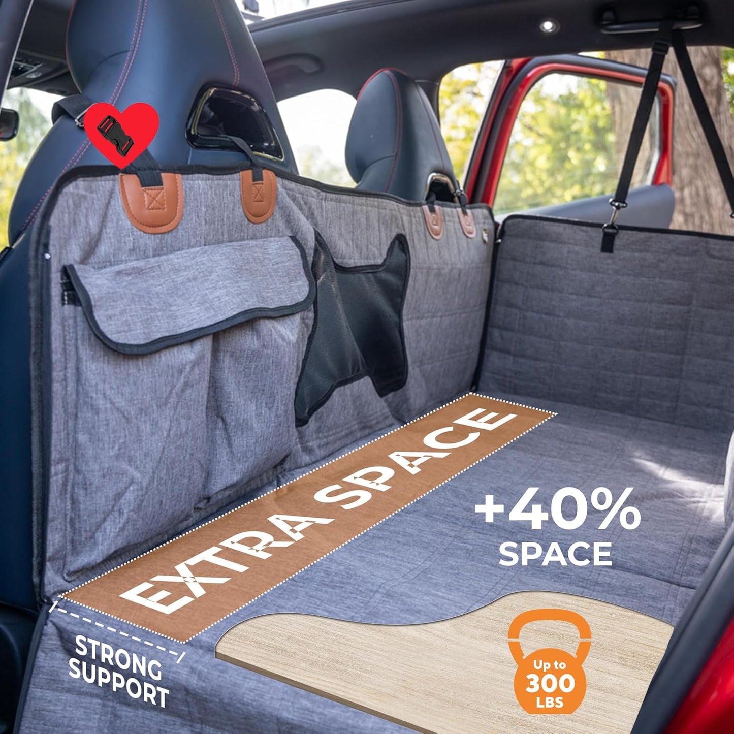 Yogi Prime Back Seat Extender for Dogs, 100% Waterproof Hard Bottom Dog Car Seat Cover, Dog Hammock for Car Travel Camping Mattress Bed, Pets Dog Seat Protector for Cars Trucks SUVs(Gray)