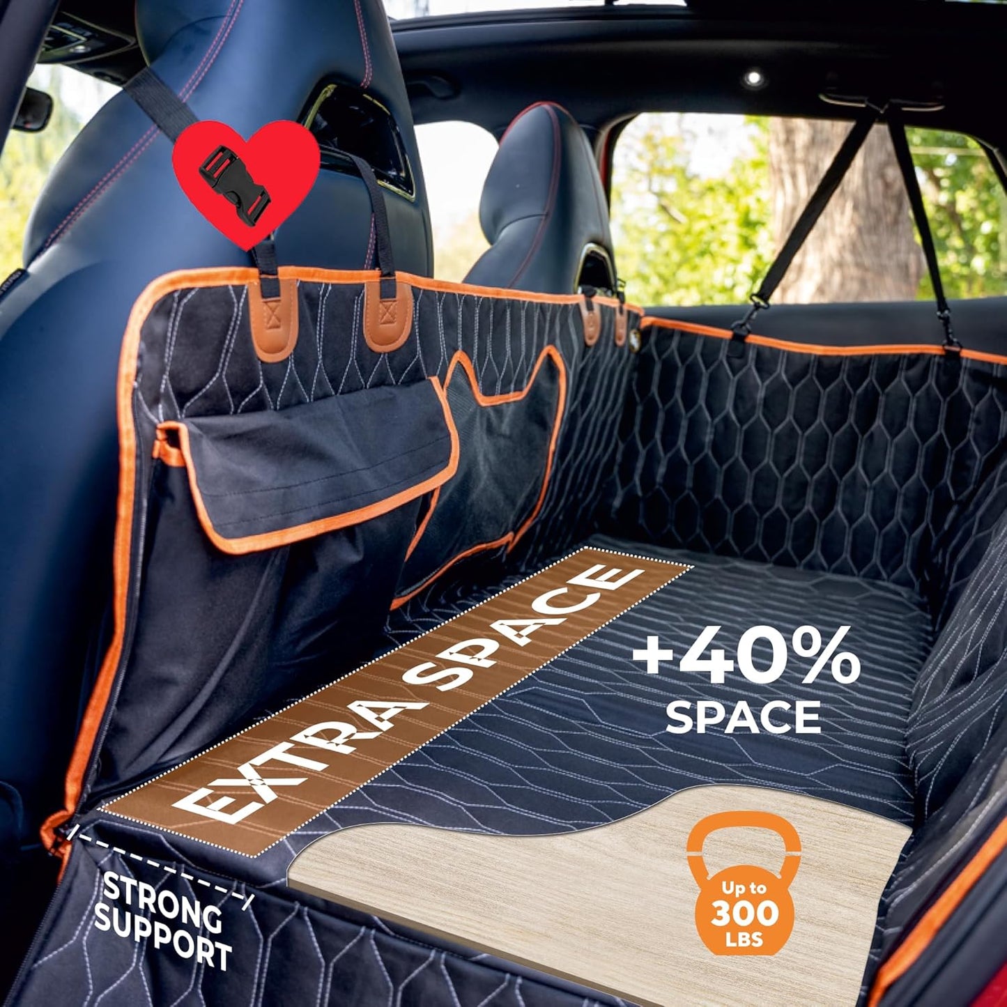 Yogi Prime Back Seat Extender for Dogs, 100% Waterproof Hard Bottom Dog Car Seat Cover, Dog Hammock for Car Travel Camping Mattress Bed, Pets Dog Seat Protector for Cars Trucks SUVs(Black)