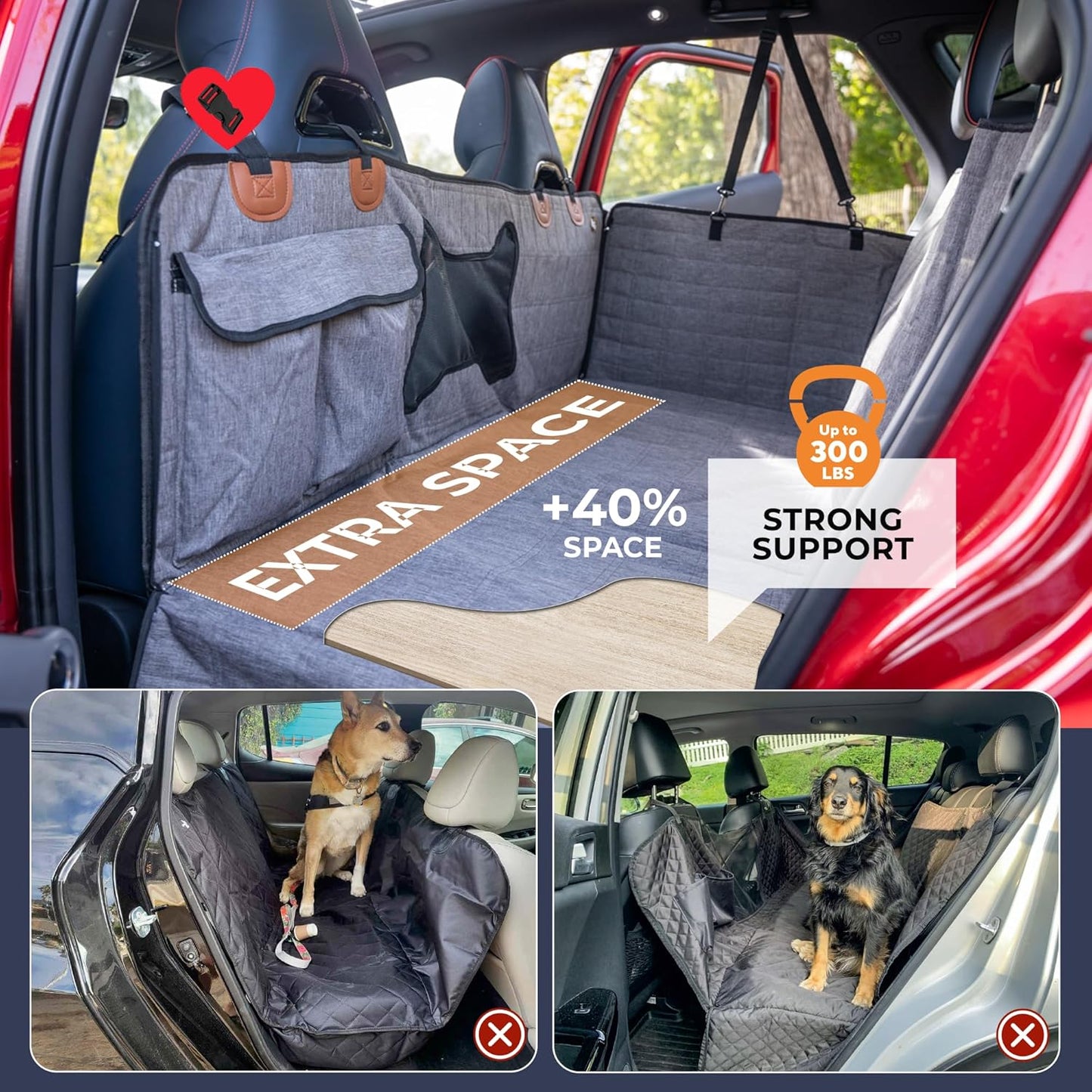 Yogi Prime Back Seat Extender for Dogs, 100% Waterproof Hard Bottom Dog Car Seat Cover, Dog Hammock for Car Travel Camping Mattress Bed, Pets Dog Seat Protector for Cars Trucks SUVs(Gray)