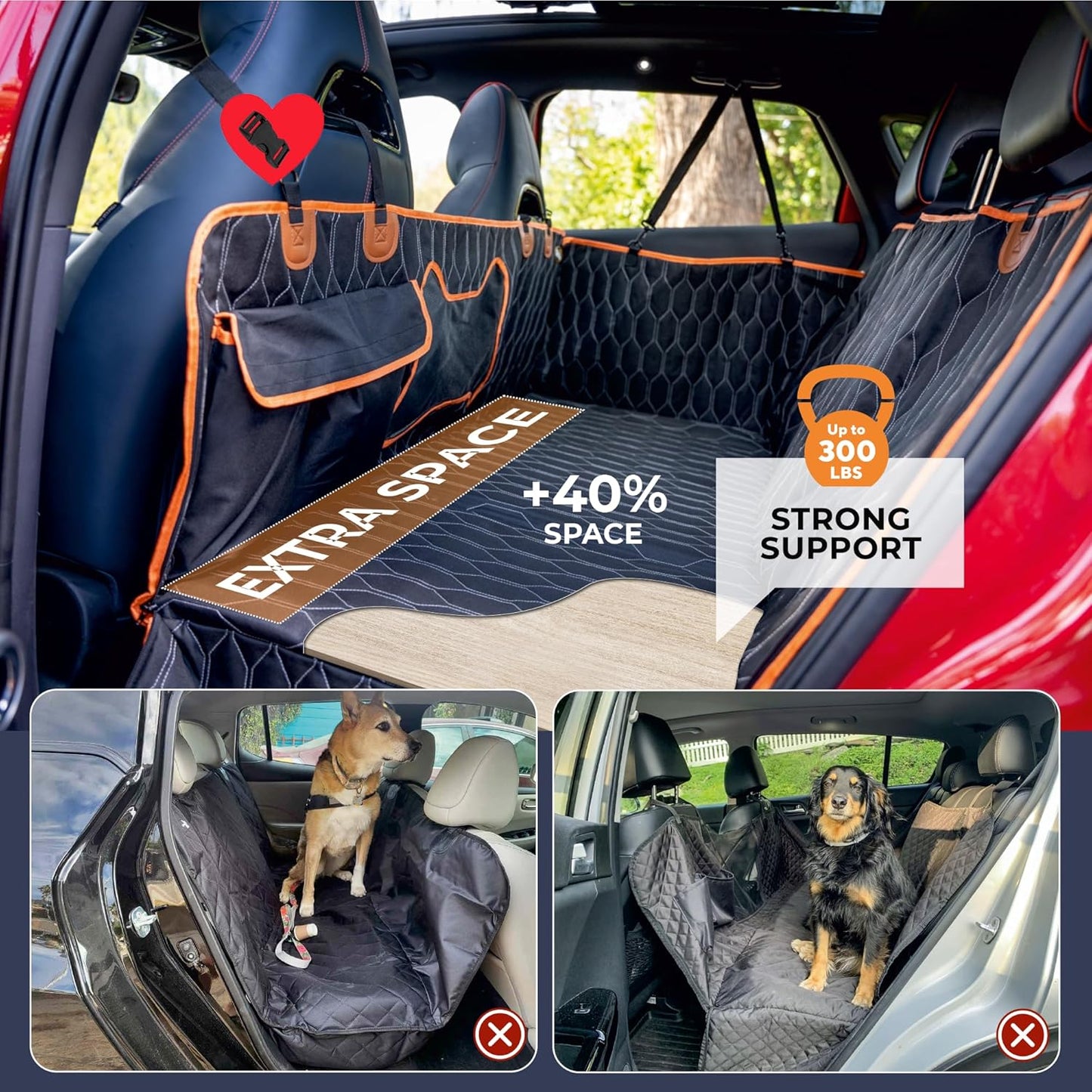 Yogi Prime Back Seat Extender for Dogs, 100% Waterproof Hard Bottom Dog Car Seat Cover, Dog Hammock for Car Travel Camping Mattress Bed, Pets Dog Seat Protector for Cars Trucks SUVs(Black)