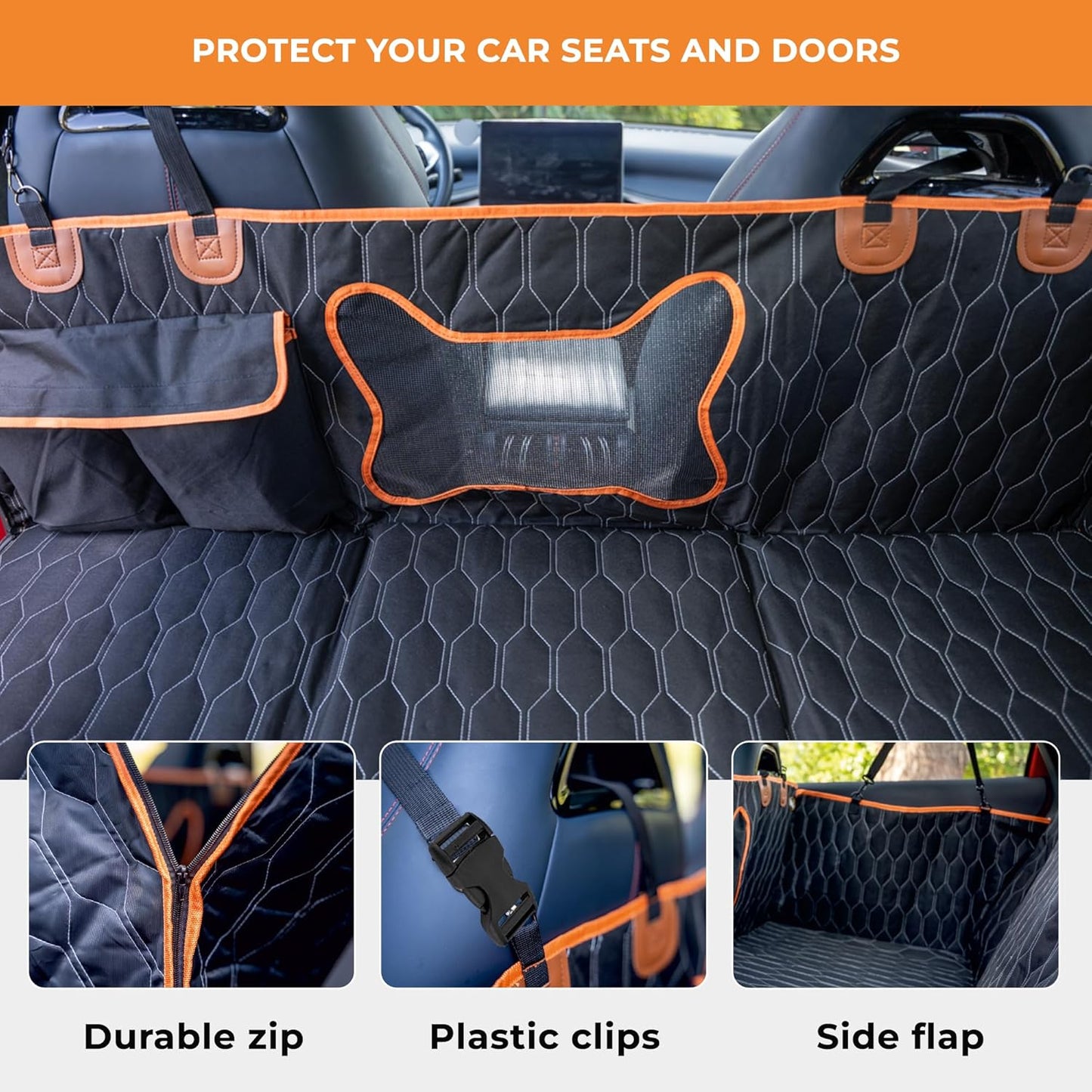 Yogi Prime Back Seat Extender for Dogs, 100% Waterproof Hard Bottom Dog Car Seat Cover, Dog Hammock for Car Travel Camping Mattress Bed, Pets Dog Seat Protector for Cars Trucks SUVs(Black)