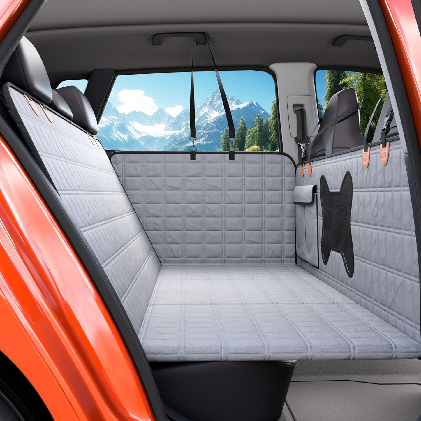 Yogi Prime Back Seat Extender for Dogs, 100% Waterproof Hard Bottom Dog Car Seat Cover, Dog Hammock for Car Travel Camping Mattress Bed, Pets Dog Seat Protector for Cars Trucks SUVs(Gray)