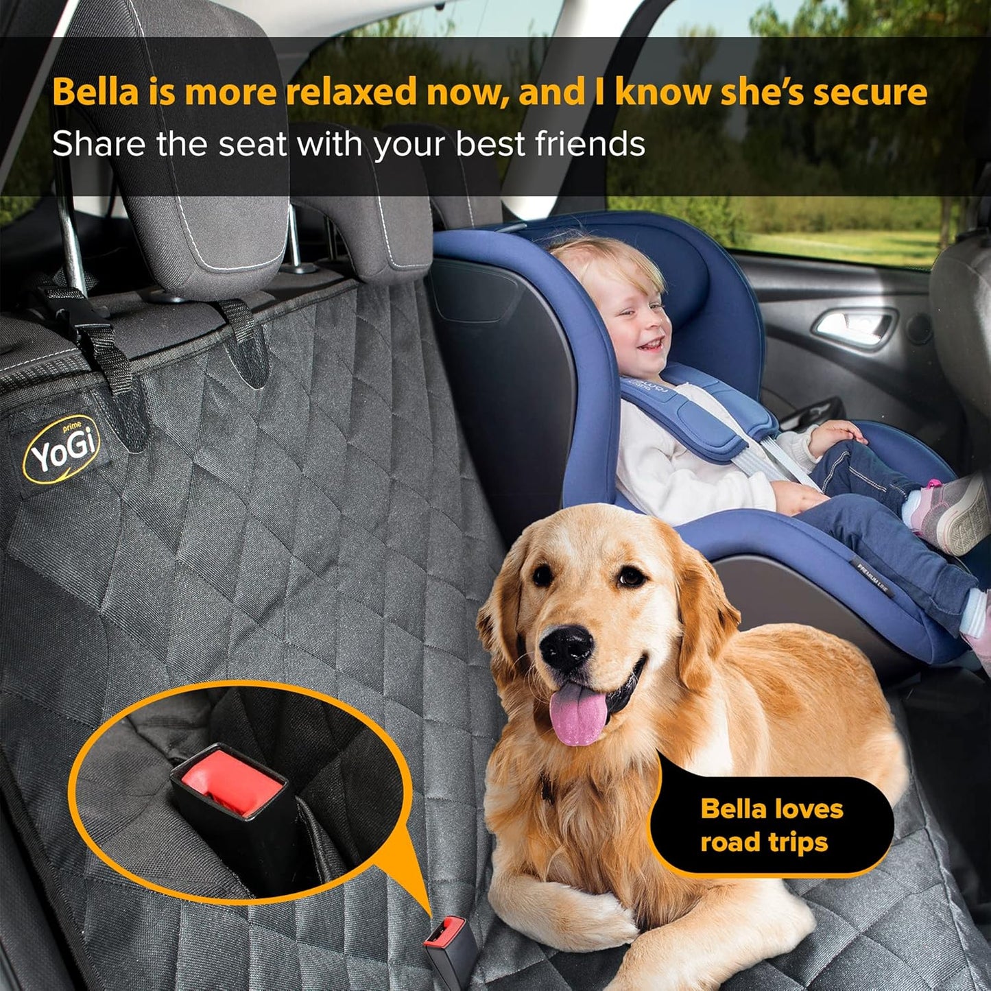 Yogi Prime Dog Seat Cover for Back Seat,Waterproof Scratchproof Heavy Duty Pet Car Hammock for Backseat Protection Against Dirt Pet Fur, Protect Your Vehicle with Durable Back Seat Cover for SUV