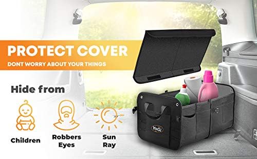 YoGi Prime Car Trunk Organizer with Foldable Lid, Collapsible Car Trunk Storage Organizer, Car Cargo Trunk Organizer with Cover, Accessories that give You The Most Storage Space Possible