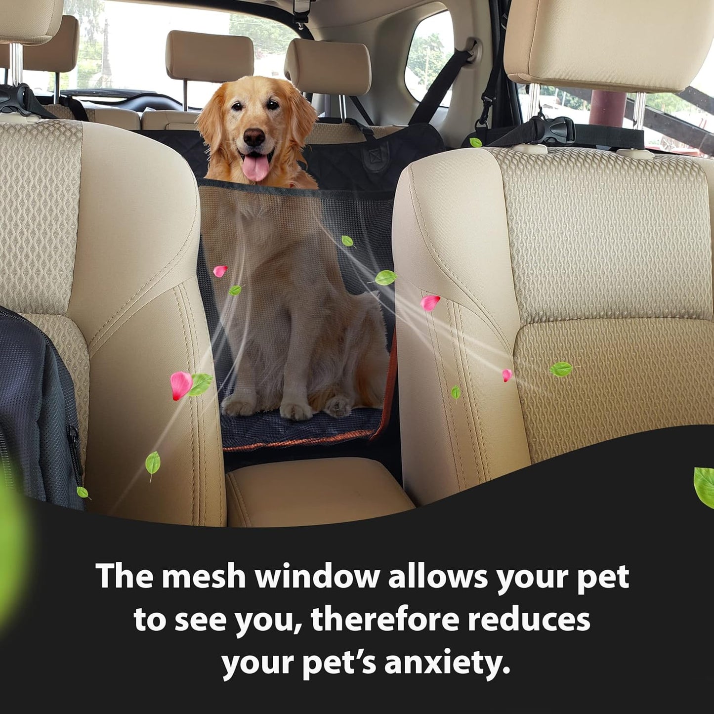 Dog Car Seat Cover, Large Back Pet Car Seat Protectors with Mesh Viewing Window and Extra Cover for a Quick wash, 2 Seat Belt, Non-Scratch Waterproof Nonslip Dog Hammock for Cars Trucks and SUV