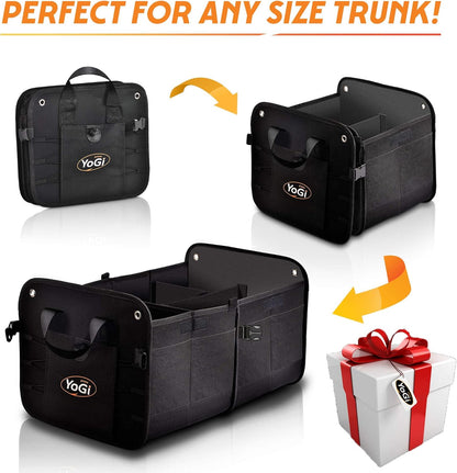 YoGi Prime Car Trunk Organizer with Foldable Lid, Collapsible Car Trunk Storage Organizer, Car Cargo Trunk Organizer with Cover, Accessories that give You The Most Storage Space Possible