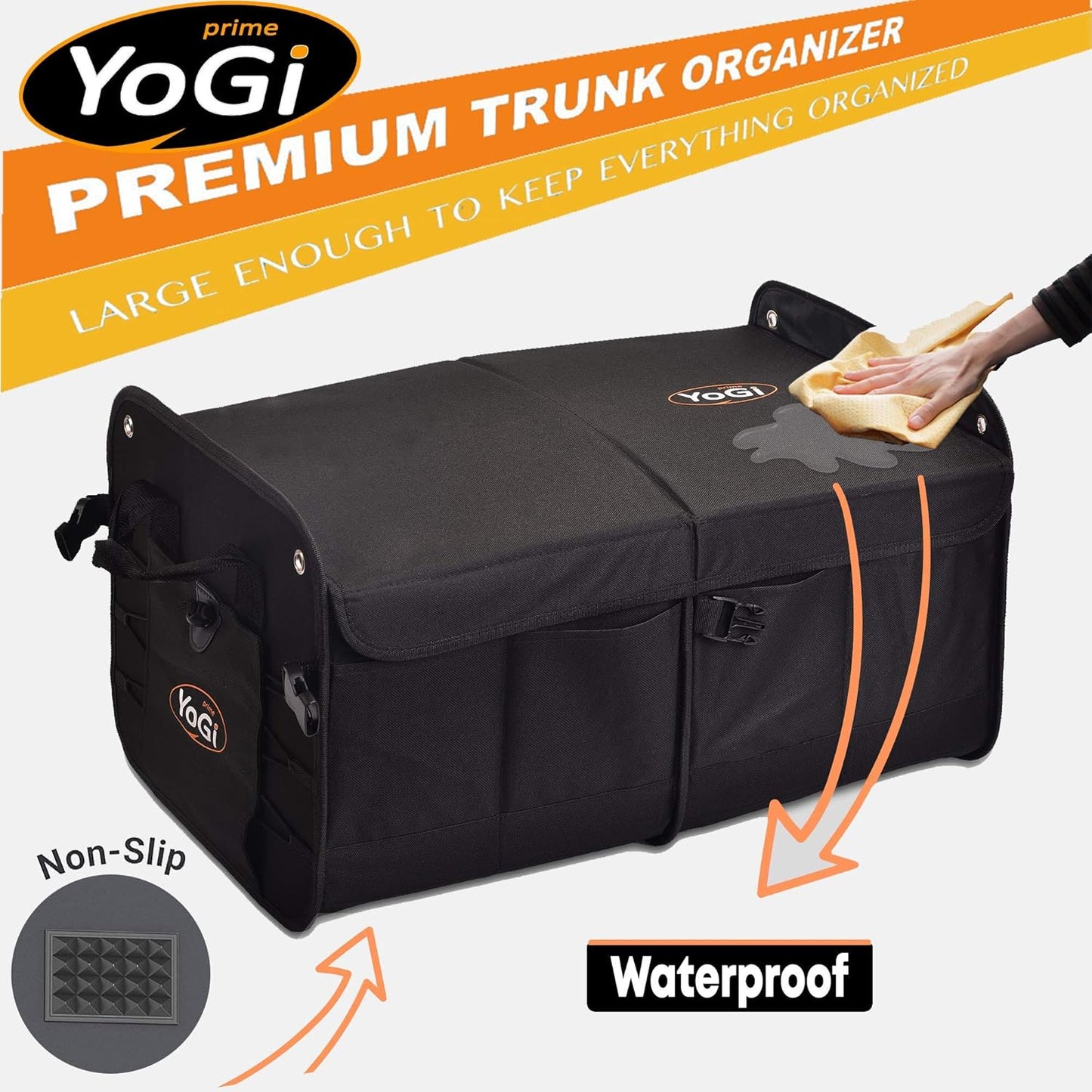 YoGi Prime Car Trunk Organizer with Foldable Lid, Collapsible Car Trunk Storage Organizer, Car Cargo Trunk Organizer with Cover, Accessories that give You The Most Storage Space Possible